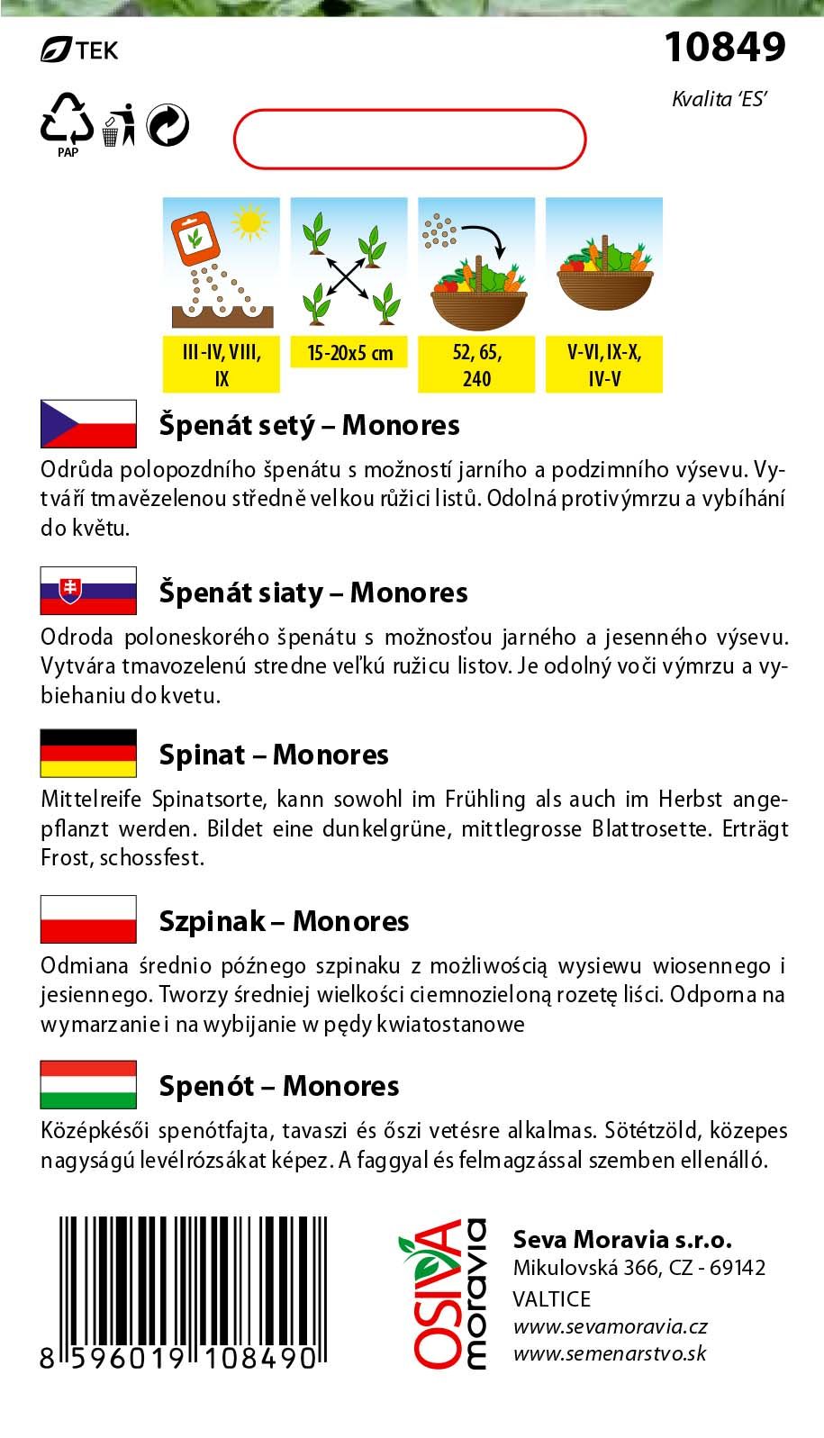 Špenát jarní i podzimní Monores